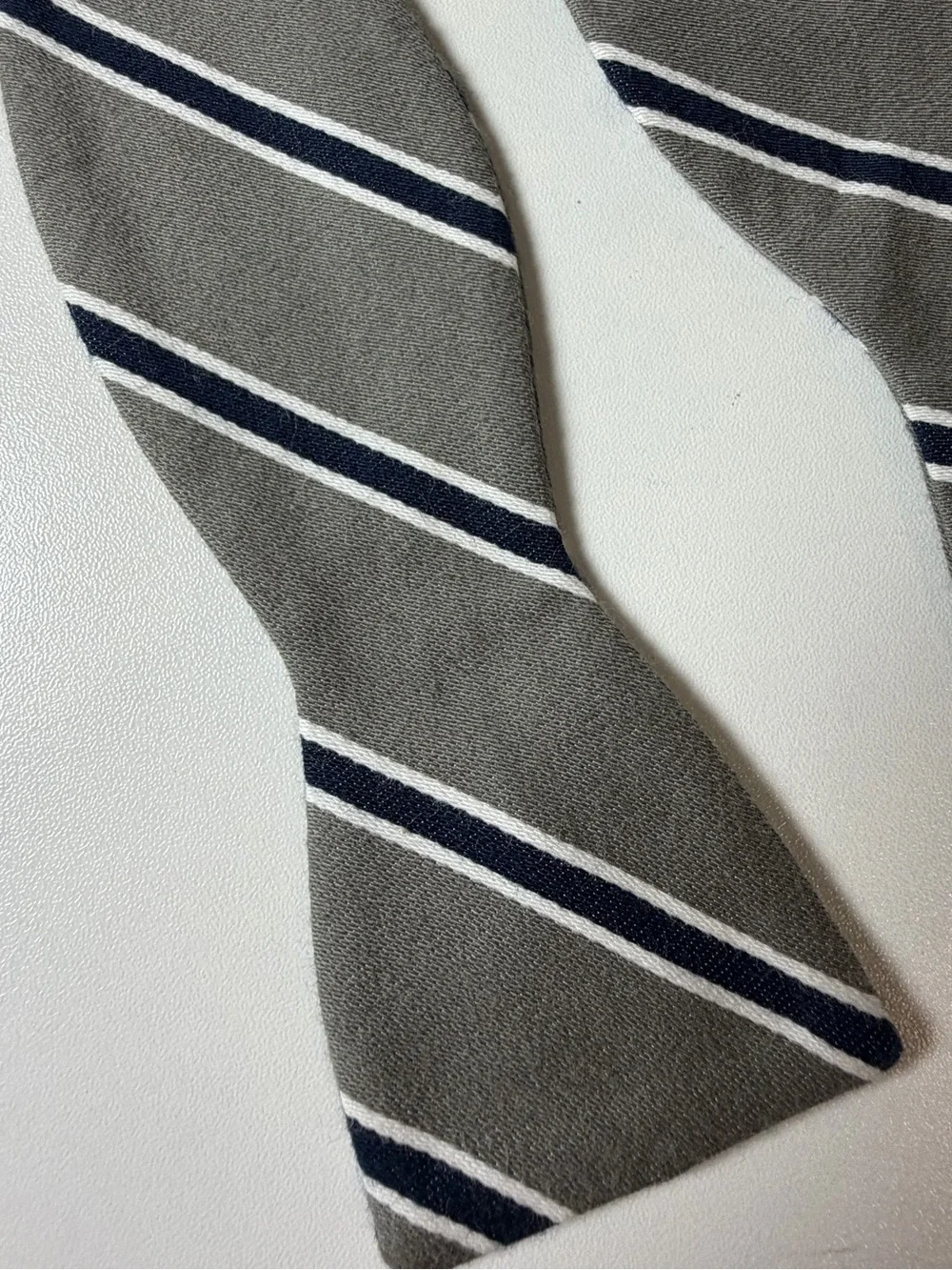 J. Crew Grey Striped Adjustible Silk Bow Tie with Navy and White Stripes Classic